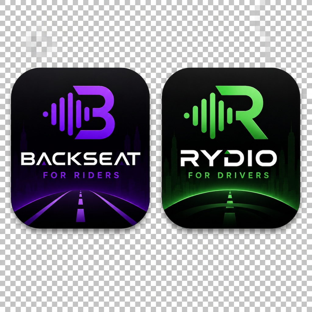 Backseat for Riders and Rydio for Drivers app store icons